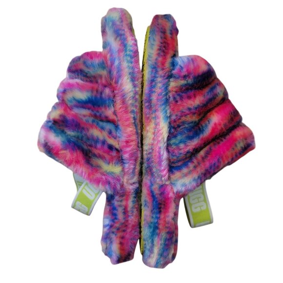 UGG Fluff Yeah Slide Slippers 6 Furry Cozy Strap Rainbow Pixelate Open Toe - Picture 5 of 8